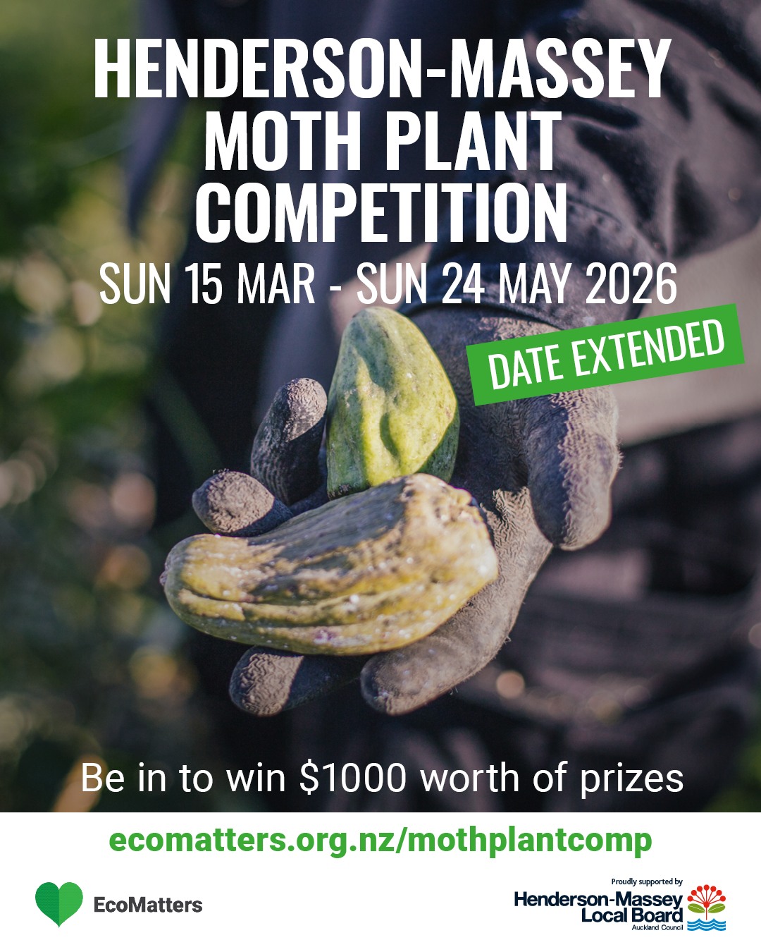 Hold on to your gloves,  moth plant hunters - the competition's been extended! 

You now have until Saturday 24 May 2026 to collect pods, pull vines, and get your poster entries in. That means more time to help tackle this invasive weed in your neighbourhood - and more chances to win a share of over $1000 in prizes (link in bio).

This fun, family-friendly competition is open to teams with at least one member who lives, works, or goes to school in the Henderson-Massey Local Board area.

So rally your whānau, friends, school or community group, and keep up the great work removing moth plant from our streets, parks and backyards.

Ngā mihi to the Henderson-Massey Local Board for supporting the competition.

@aucklandcouncil_local